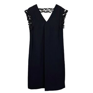 Reiss Cayene Lace Applique Trim Shift Mini Cocktail Dress Black Size US 0